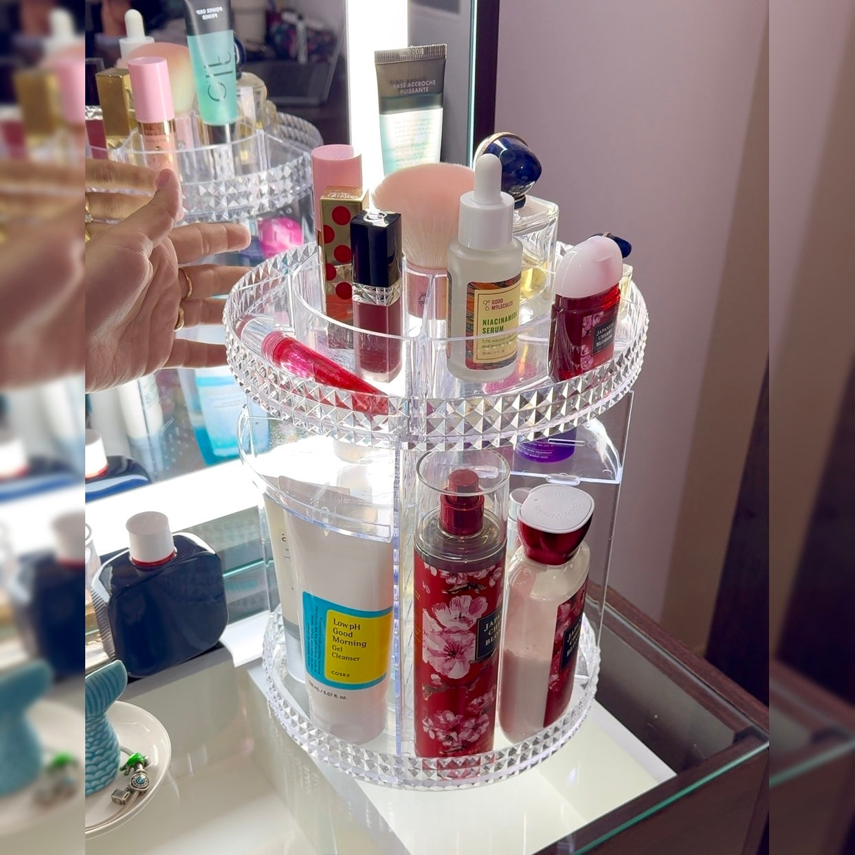 Organizador de maquillaje acrílico de lujo 360°