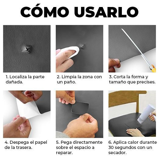 Parche Adhesivo para Reparar Cuero al Instante (Color Negro)